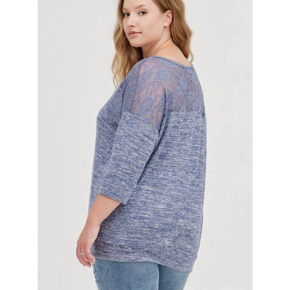 Torrid Relaxed Fit Super Soft Plush V-Neck Lace Yoke Dolman Top 2X Cozy Comfy
